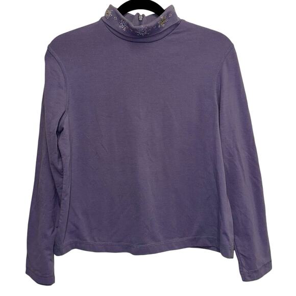 Koret Tops - Koret Petites Lavender Embroidered Mock Neck Top Women's Medium